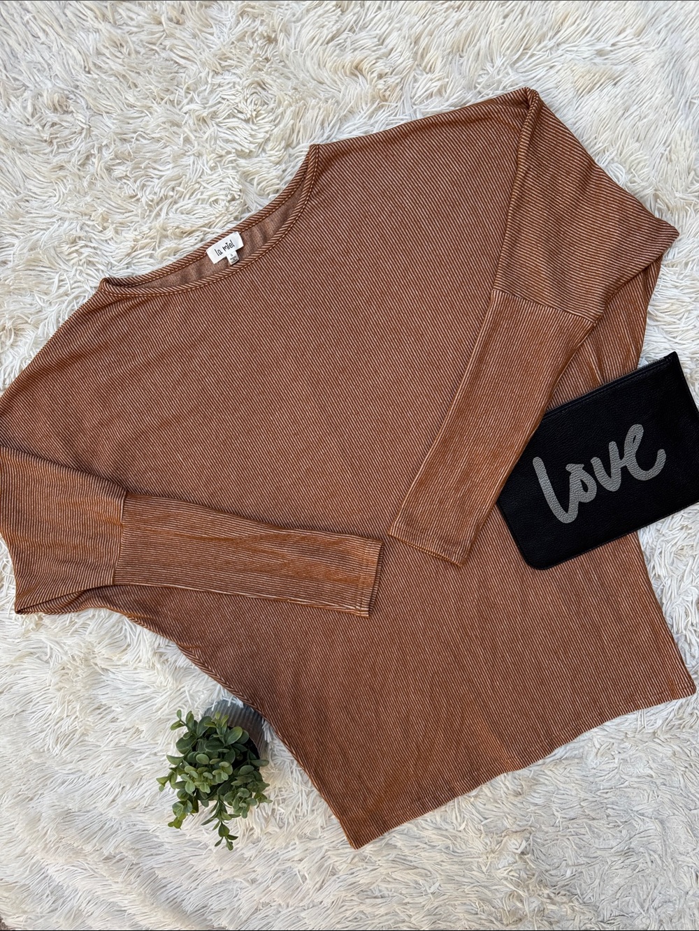 La Miel Ribbed Long Sleeve Dolman Top 💗 Rust Brown